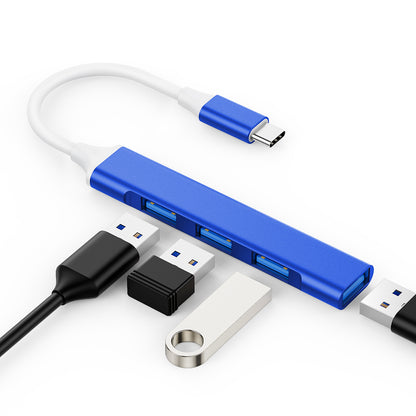 USB C Adapter Hub with 4 Ports: 1 USB 3.0 + 3 USB 2.0 (Royal Blue)