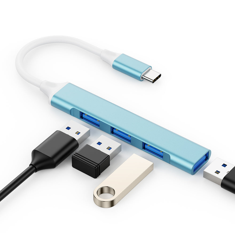 USB C Adapter Hub with 4 Ports: 1 USB 3.0 + 3 USB 2.0 (Royal Blue)
