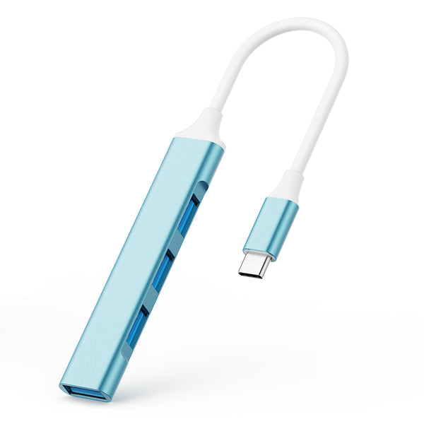 USB C Adapter Hub with 4 Ports: 1 USB 3.0 + 3 USB 2.0 (Light Blue)