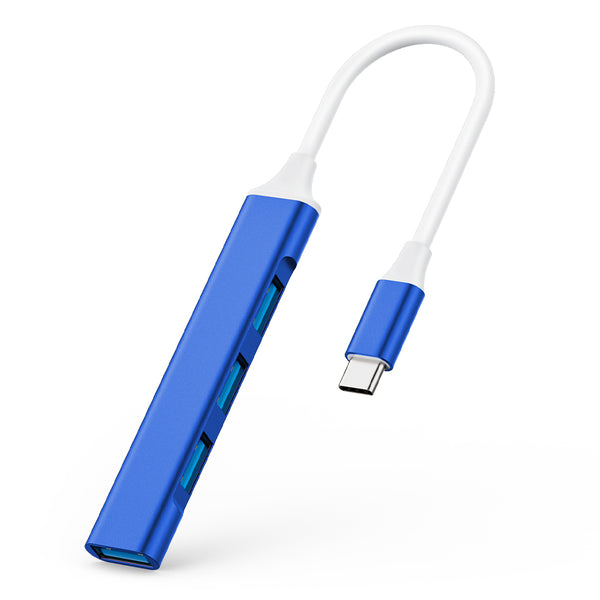 USB C Adapter Hub with 4 Ports: 1 USB 3.0 + 3 USB 2.0 (Royal Blue)