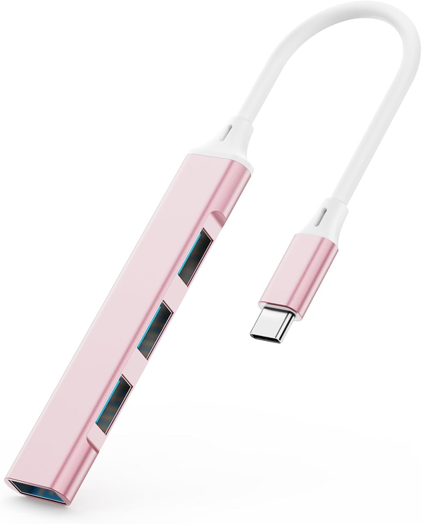 USB C Adapter Hub with 4 Ports: 1 USB 3.0 + 3 USB 2.0 (Pink)