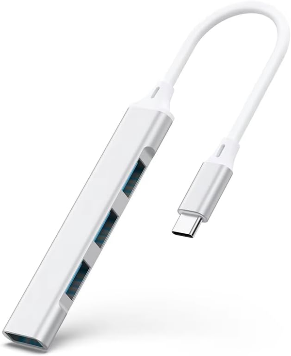USB C Adapter Hub with 4 Ports: 1 USB 3.0 + 3 USB 2.0 (Silver)