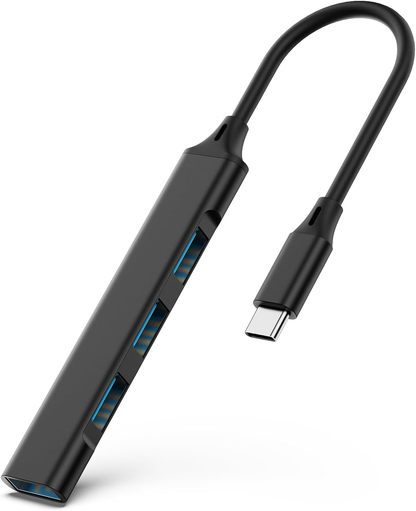 USB C Adapter Hub with 4 Ports: 1 USB 3.0 + 3 USB 2.0 (Royal Blue)