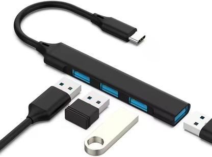 USB C Adapter Hub with 4 Ports: 1 USB 3.0 + 3 USB 2.0 (Royal Blue)